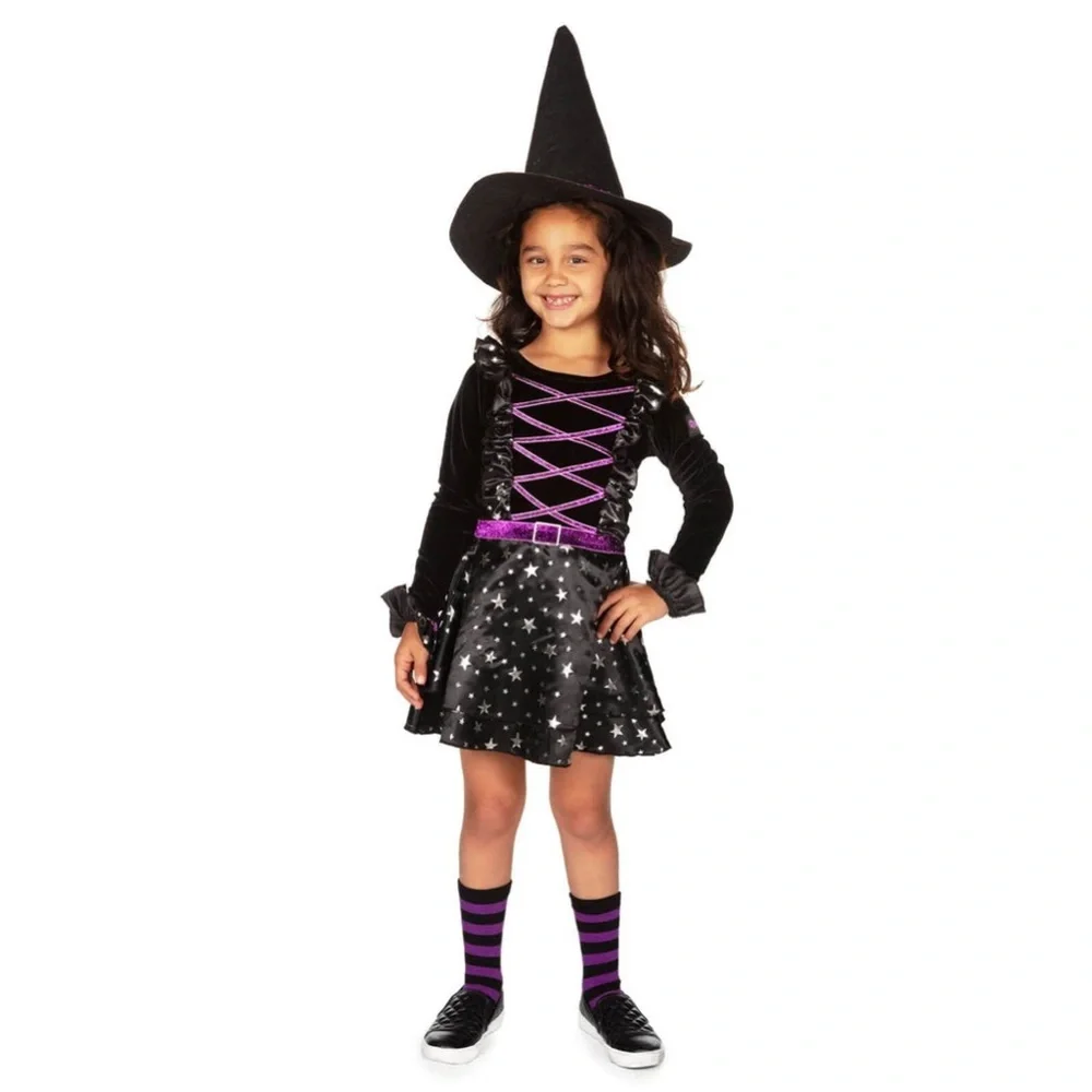Tipsy Elves Girl's 3-Piece Witch Costume - Size S (6/7) - Black/Purple - NWT